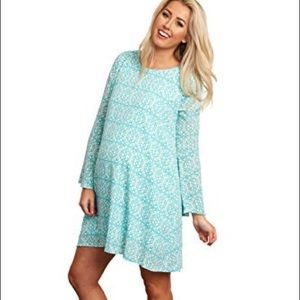 Pinkblush Mint Green Abstract Bell Sleeve Maternity Dress